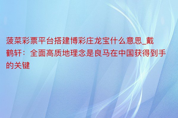 菠菜彩票平台搭建博彩庄龙宝什么意思_戴鹤轩：全面高质地理念是良马在中国获得到手的关键